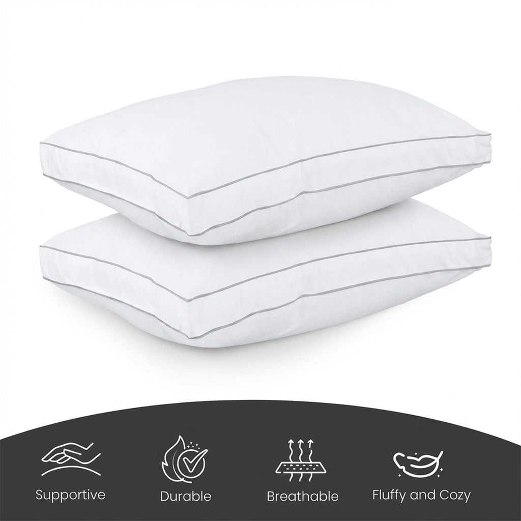 Hotel Quality Down Alternative Gusseted Cooling Pillows for Side, Back & Stomach Sleepers, White