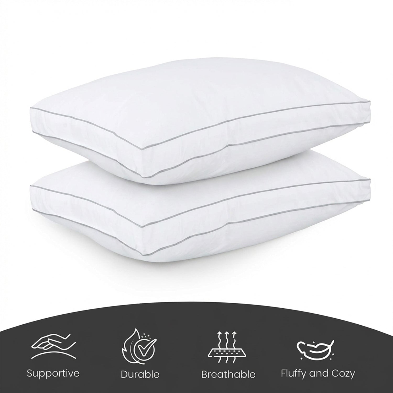 Hotel Quality Down Alternative Gusseted Cooling Pillows for Side, Back & Stomach Sleepers, White