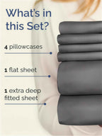 Queen Size 6-Piece Sheet Set, 21 Inch Extra Deep Pockets, Breathable Cooling Wrinkle-Resistant Microfiber, Hotel-Grade Luxury Bed Sheets & Fitted Sheet, Dark Gray