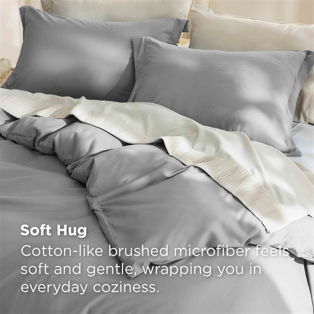 Queen Size Double Brushed Duvet Cover Set, 3 Pieces Soft Breathable Solid Bedding Set with Zipper Closure, No Comforter