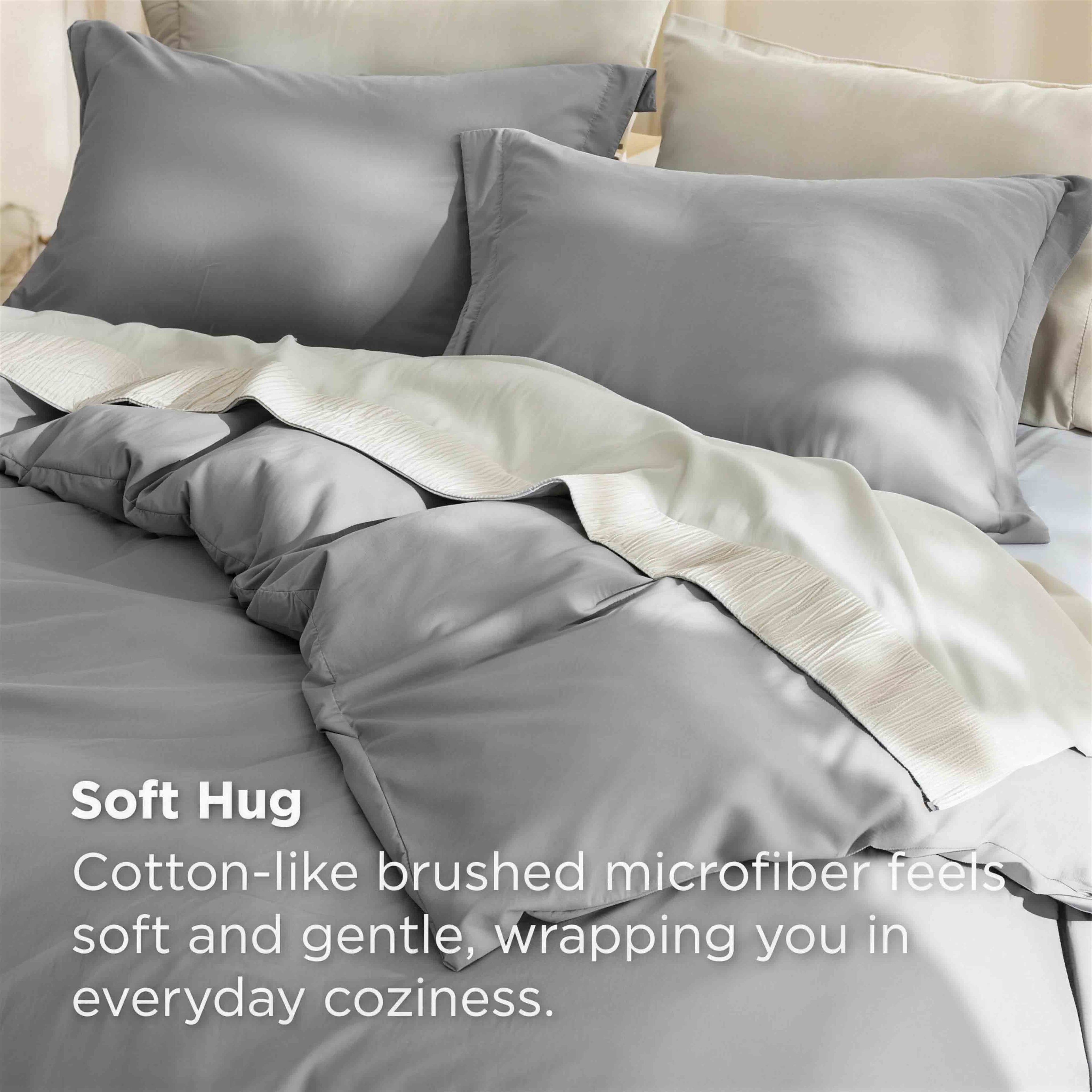 Queen Size Double Brushed Duvet Cover Set, 3 Pieces Soft Breathable Solid Bedding Set with Zipper Closure, No Comforter