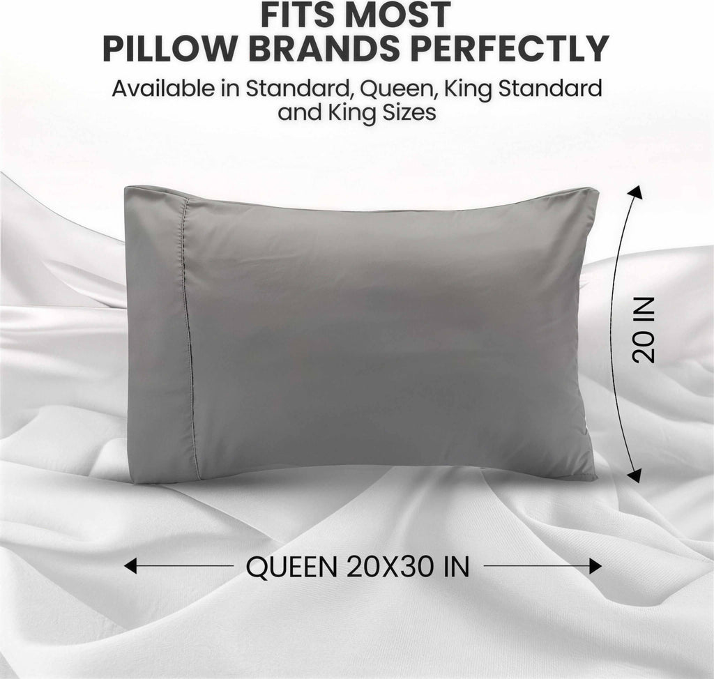 Queen Size Pillowcases 2 Pack | Grey Brushed Microfiber | OEKO-TEX Certified | 20" x 30"