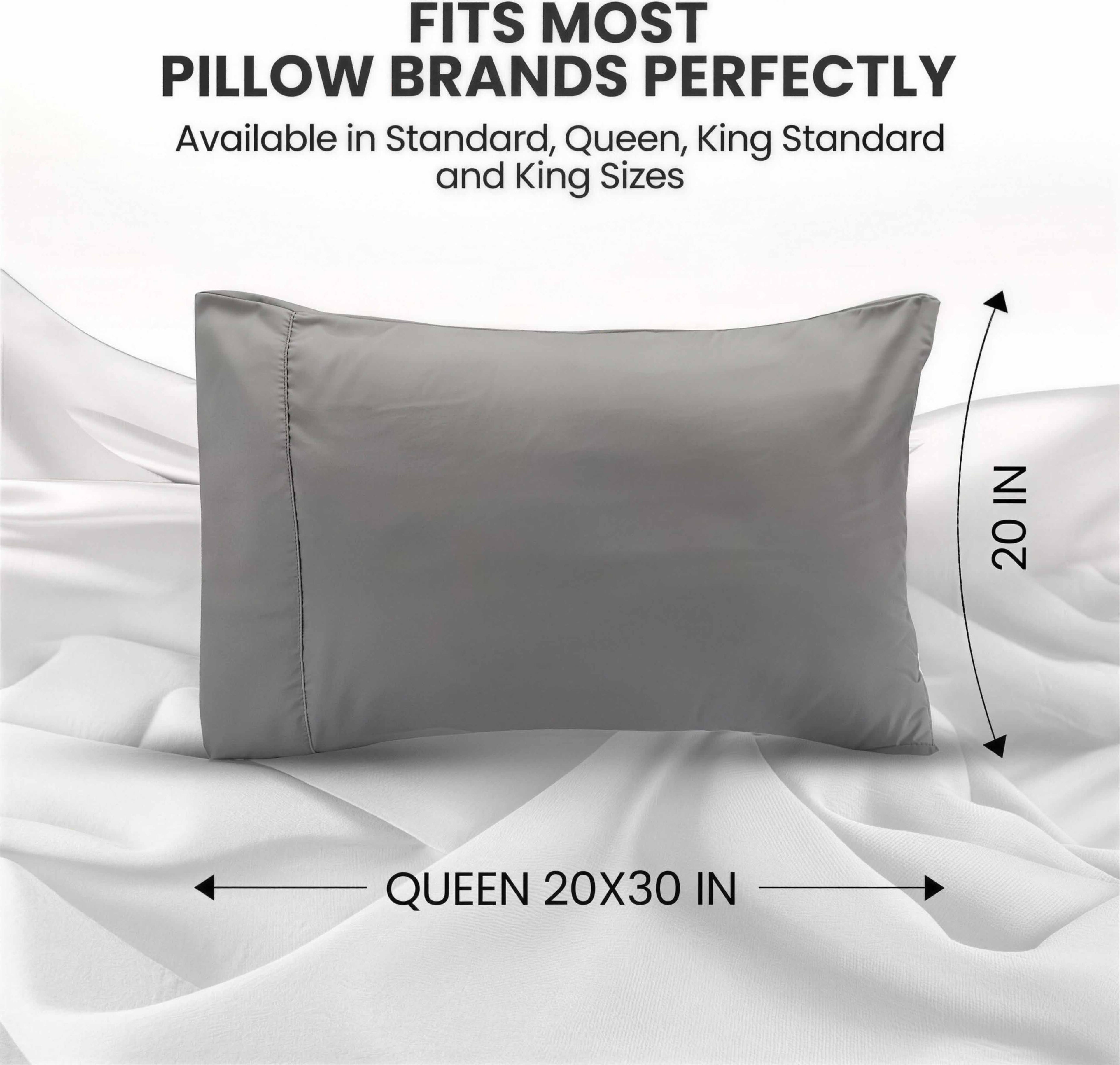 Queen Size Pillowcases 2 Pack | Grey Brushed Microfiber | OEKO-TEX Certified | 20" x 30"