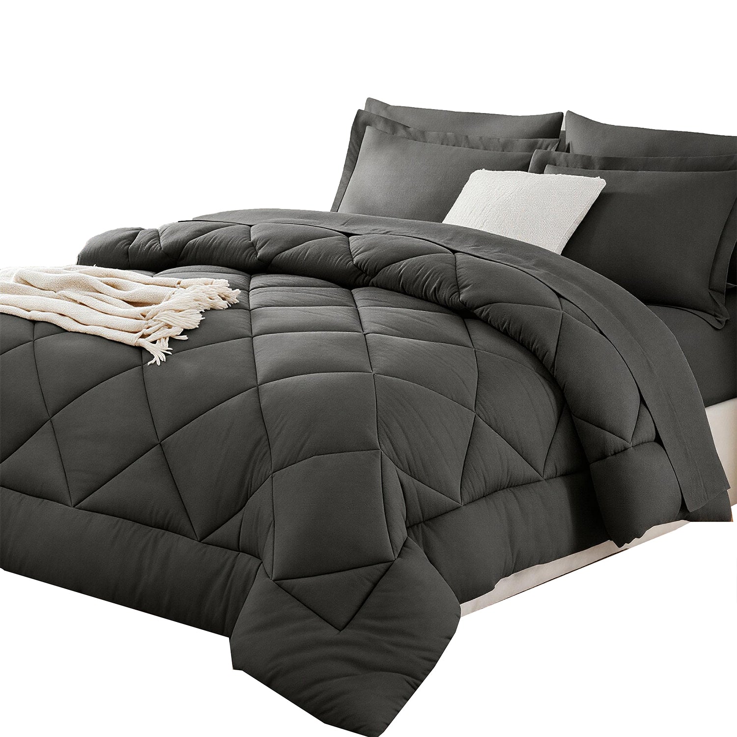 Diamond Wave Quilted Comforter Set — Ultra-Soft Brushed Microfiber, All-Season Warmth, Anti-Shift Stitching