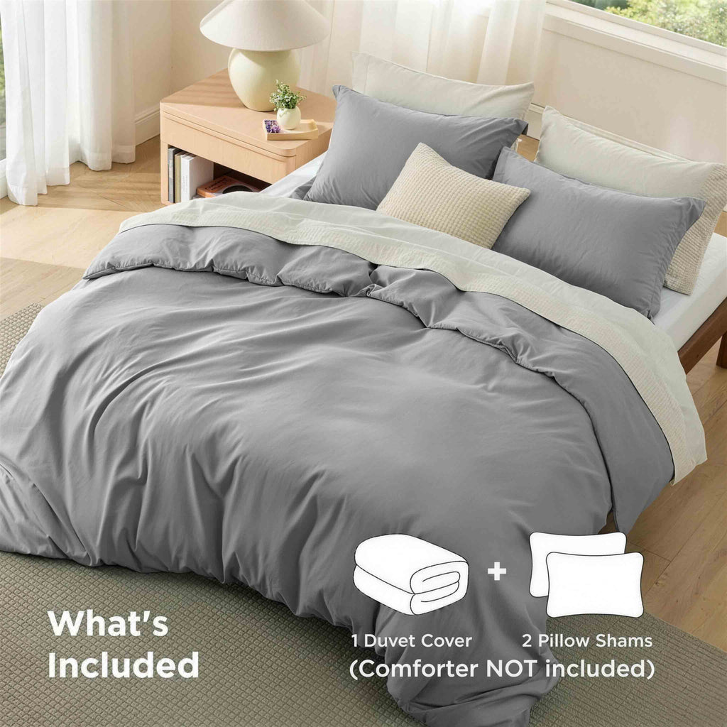 Queen Size Double Brushed Duvet Cover Set, 3 Pieces Soft Breathable Solid Bedding Set with Zipper Closure, No Comforter
