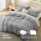 Queen Size Double Brushed Duvet Cover Set, 3 Pieces Soft Breathable Solid Bedding Set with Zipper Closure, No Comforter
