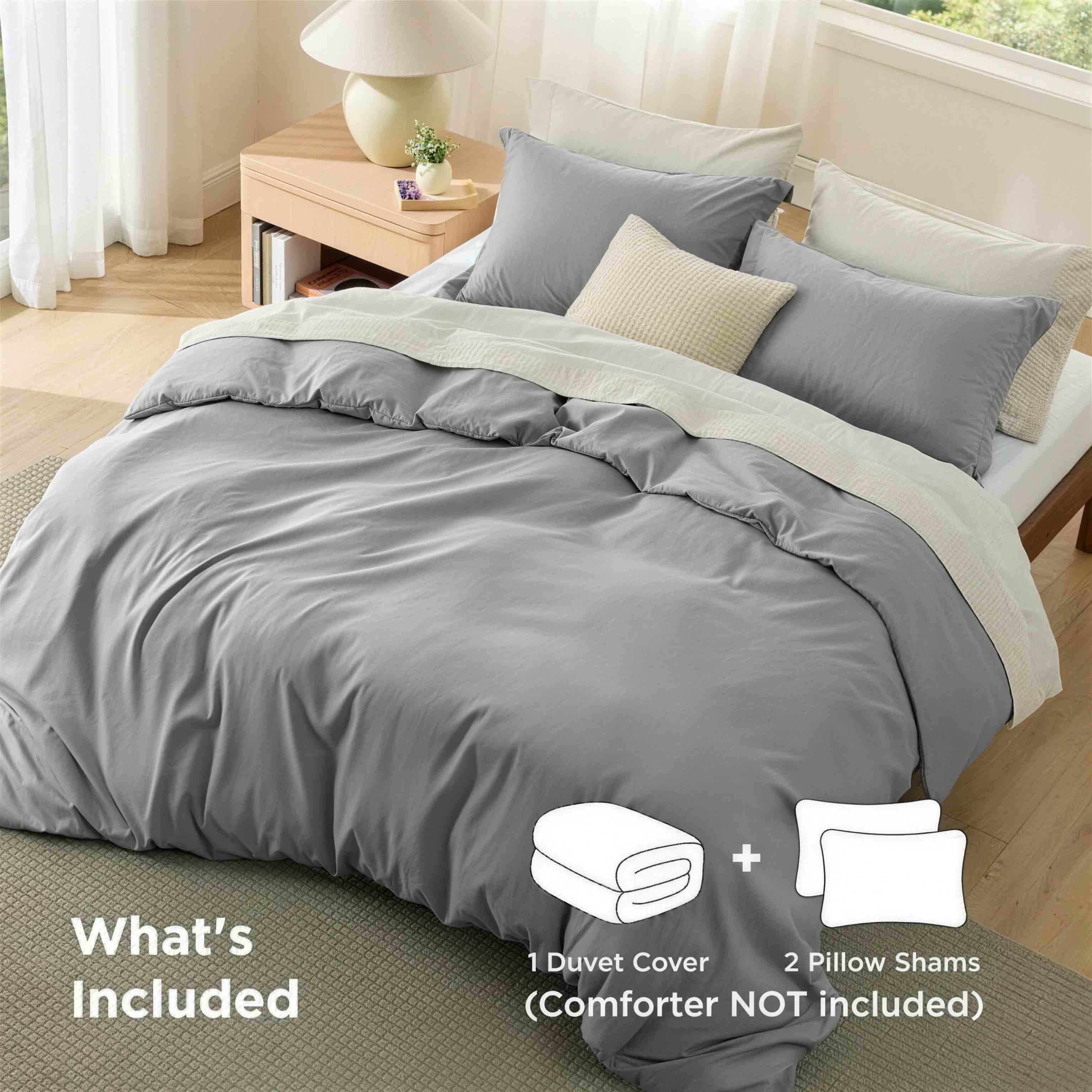 Queen Size Double Brushed Duvet Cover Set, 3 Pieces Soft Breathable Solid Bedding Set with Zipper Closure, No Comforter
