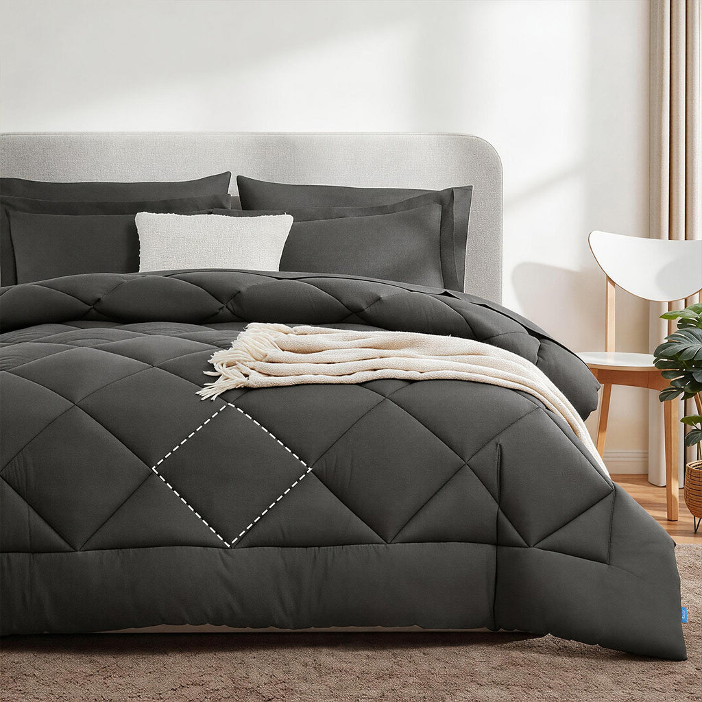 Diamond Wave Quilted Comforter Set — Ultra-Soft Brushed Microfiber, All-Season Warmth, Anti-Shift Stitching