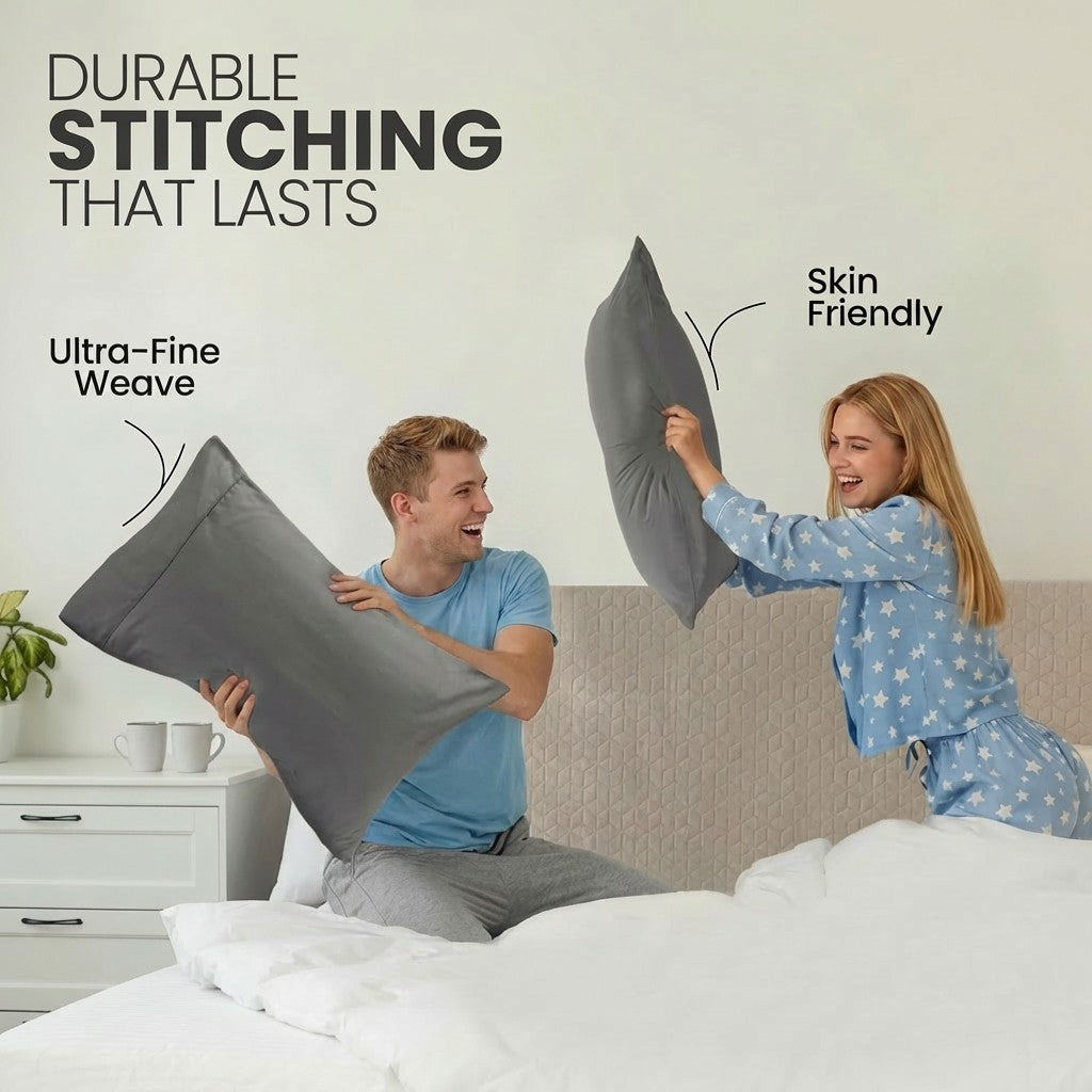 Queen Size Pillowcases 2 Pack | Grey Brushed Microfiber | OEKO-TEX Certified | 20" x 30"