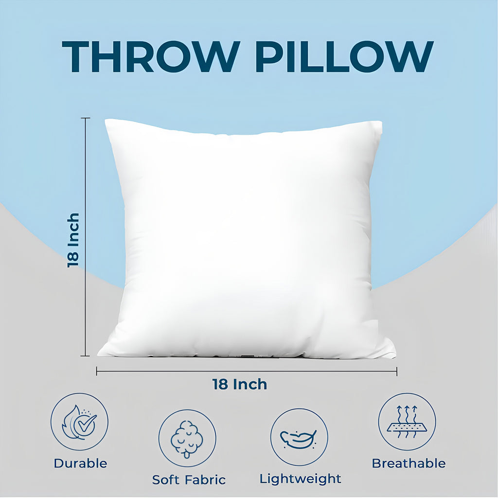 18x18 Inch Throw Pillow Inserts Set of 1, White Down Alternative Fluffy Decorative Pillow Inserts for Couch, Sofa, Bed, Indoor & Outdoor Use