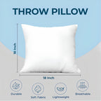 18x18 Inch Throw Pillow Inserts Set of 1, White Down Alternative Fluffy Decorative Pillow Inserts for Couch, Sofa, Bed, Indoor & Outdoor Use