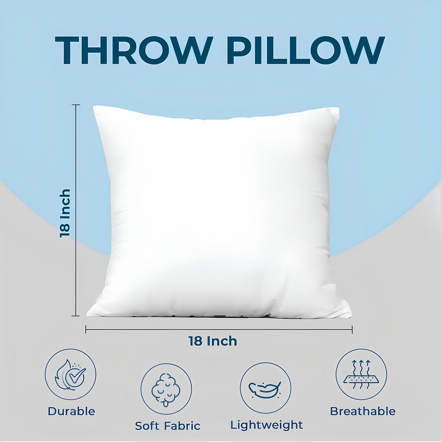 18x18 Inch Throw Pillow Inserts Set of 1, White Down Alternative Fluffy Decorative Pillow Inserts for Couch, Sofa, Bed, Indoor & Outdoor Use