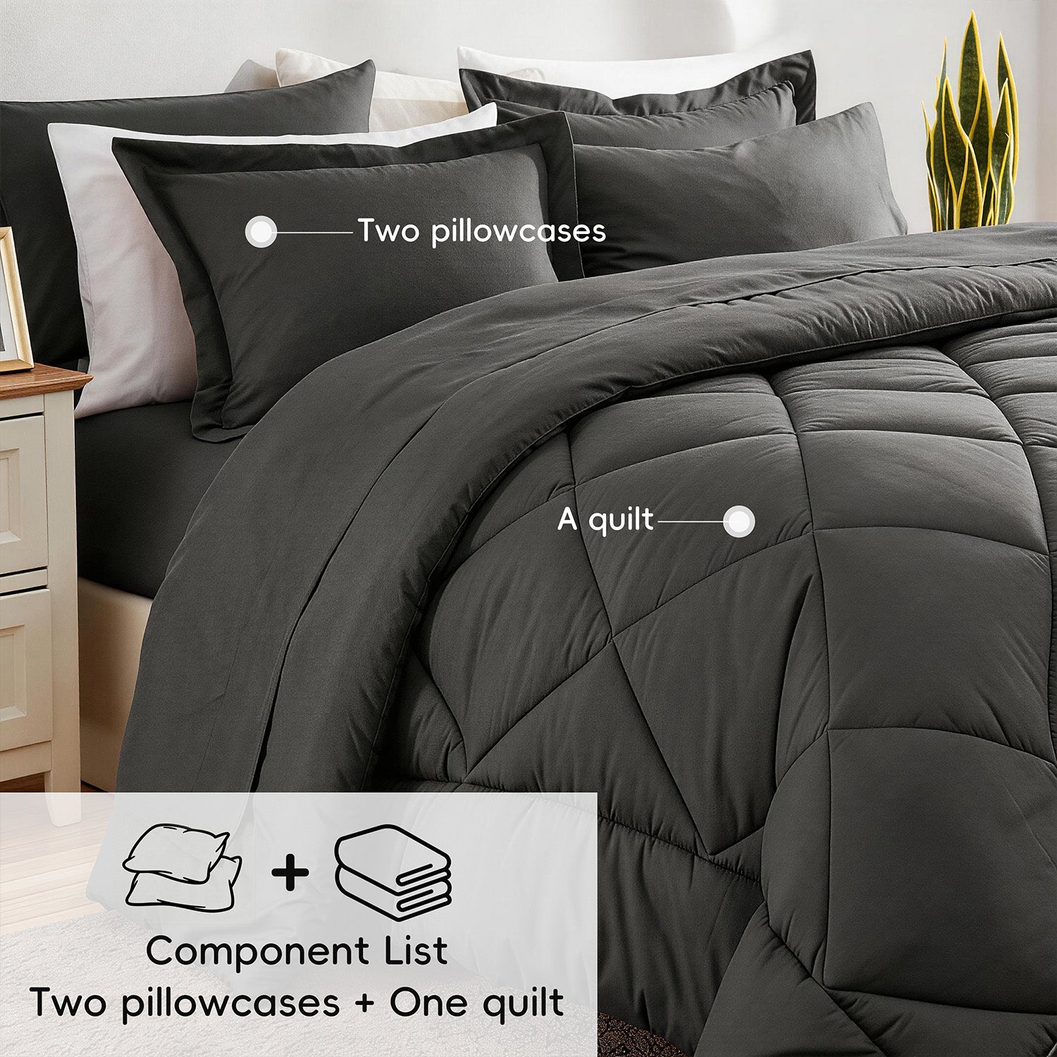 Diamond Wave Quilted Comforter Set — Ultra-Soft Brushed Microfiber, All-Season Warmth, Anti-Shift Stitching