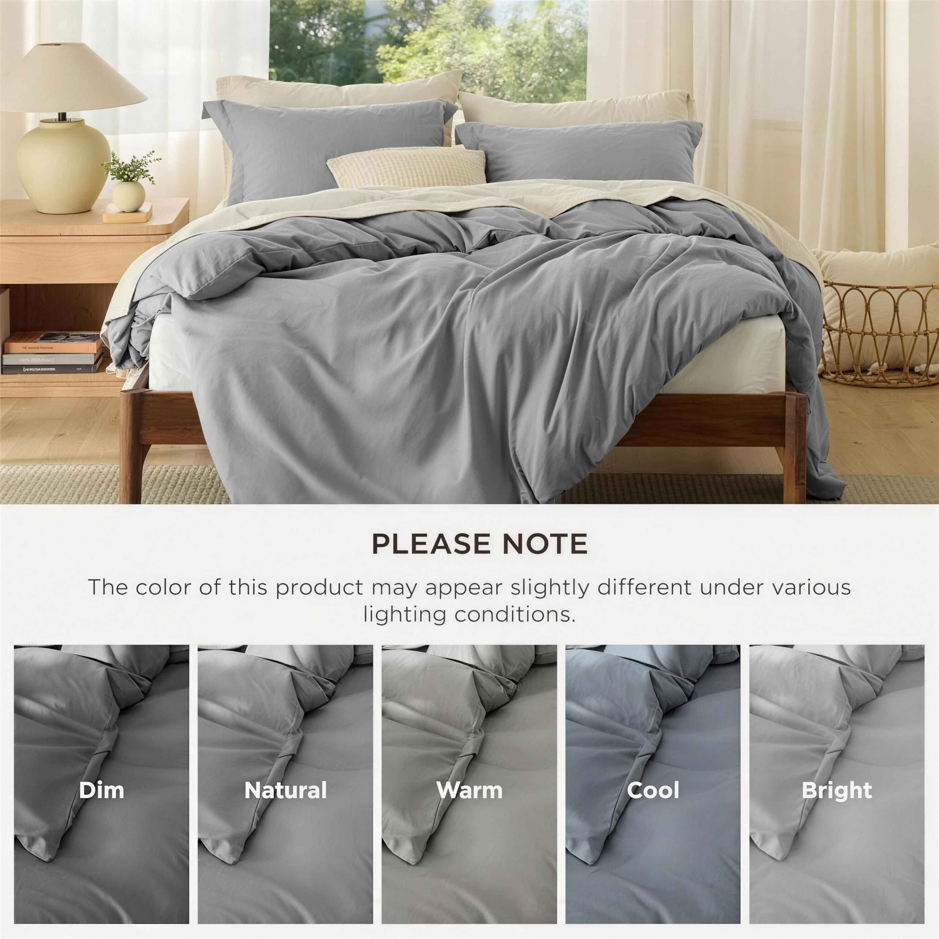 Queen Size Double Brushed Duvet Cover Set, 3 Pieces Soft Breathable Solid Bedding Set with Zipper Closure, No Comforter
