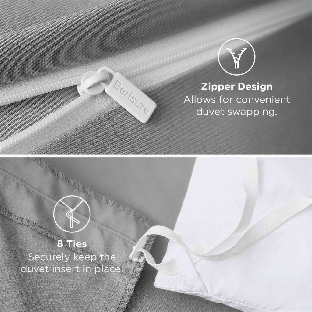 Queen Size Double Brushed Duvet Cover Set, 3 Pieces Soft Breathable Solid Bedding Set with Zipper Closure, No Comforter