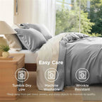 Queen Size Double Brushed Duvet Cover Set, 3 Pieces Soft Breathable Solid Bedding Set with Zipper Closure, No Comforter