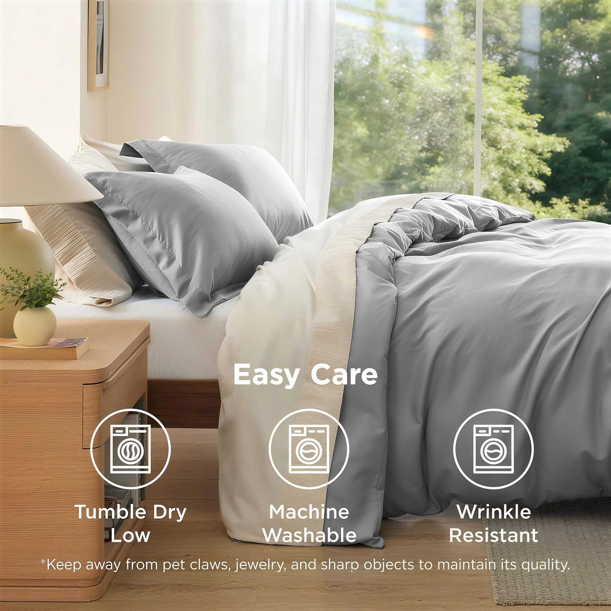 Queen Size Double Brushed Duvet Cover Set, 3 Pieces Soft Breathable Solid Bedding Set with Zipper Closure, No Comforter