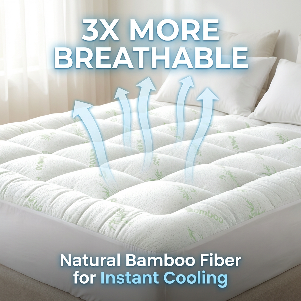 1000GSM Extra Thick Mattress Topper Manufacturer Cloud-Soft Bamboo Cooling Mattress Pad - 360° Snug Fit & Ultra Breathable